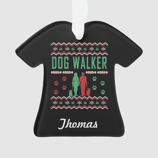 Personalised Dog Walker Ugly Christmas Sweater Ornament (Front)
