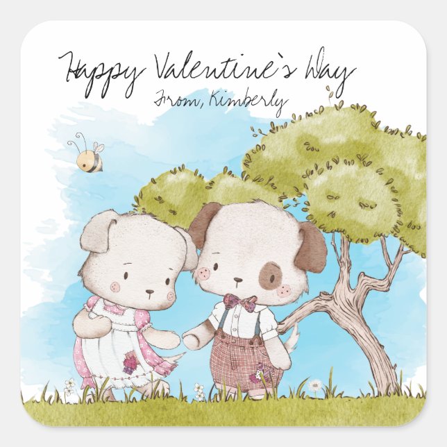 Personalised Dogs Valentine's Day Square Sticker (Front)