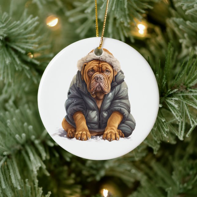 Personalised Dogue de Bordeaux Dog Ceramic Ornament (Tree)