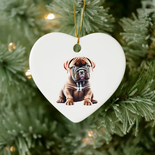 Personalised Dogue de Bordeaux Puppy Ceramic Ornament (Tree)