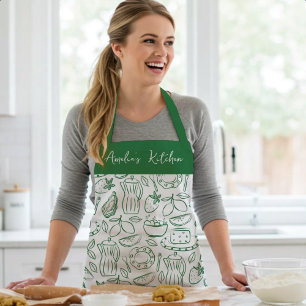 Personalised Dolce Vita Food Pattern Green Apron