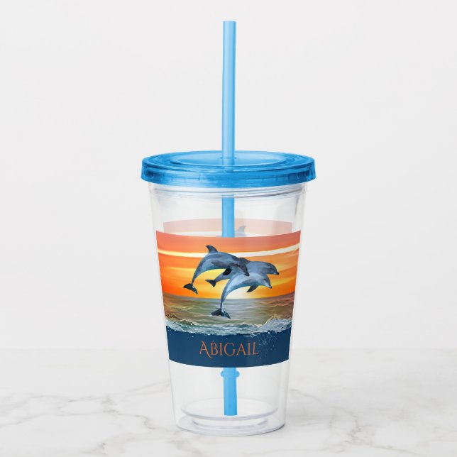 Personalised Dolphin Ocean Beach Gift for Her Acrylic Tumbler (Front)