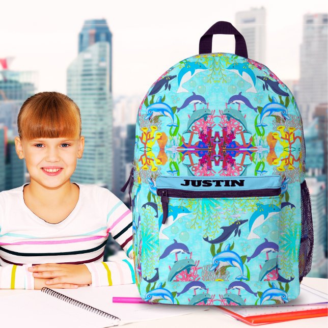 Personalised Dolphin Ocean Life Kids Backpack Name (Creator Uploaded)