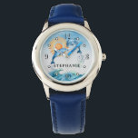 Personalised Dolphin Watch<br><div class="desc">Help your child learn to tell time with this colourful and fun watch that features two dolphins jumping for joy over their name!  Easy to update text.  Different colour bands available.</div>