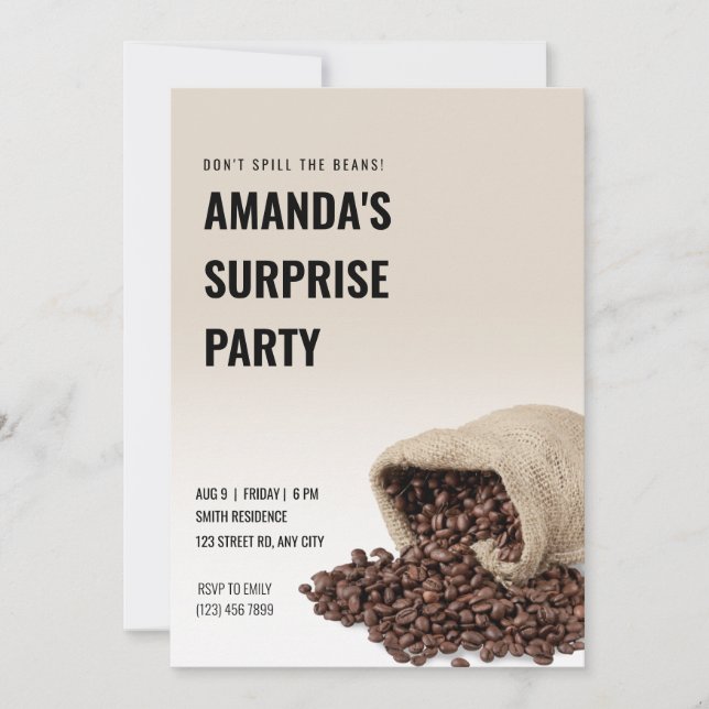 Personalised Don't Spill the Beans Surprise Party Invitation (Front)