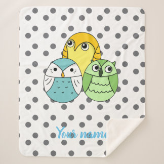 Personalised dots owl pattern kids white sherpa blanket