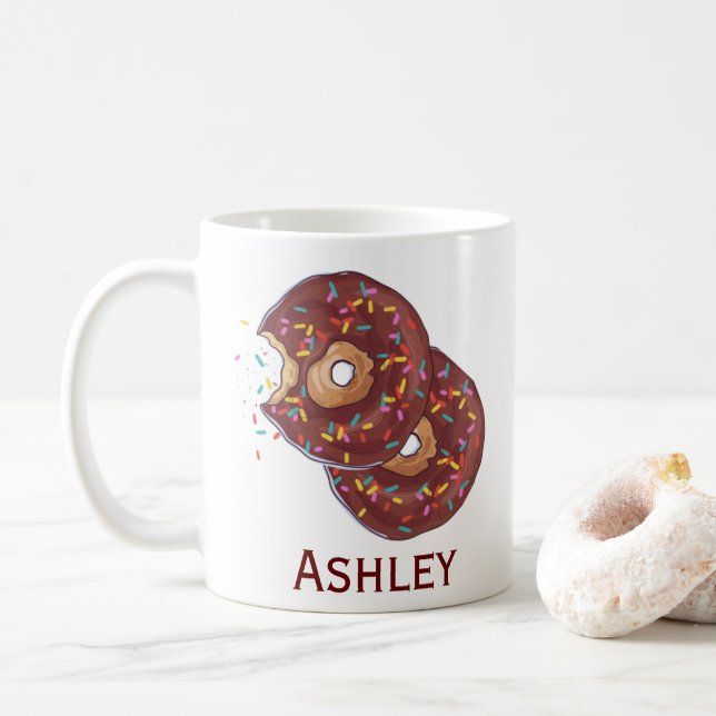 Personalised Double Chocolate Doughnut With Sprink Coffee Mug (With Donut)