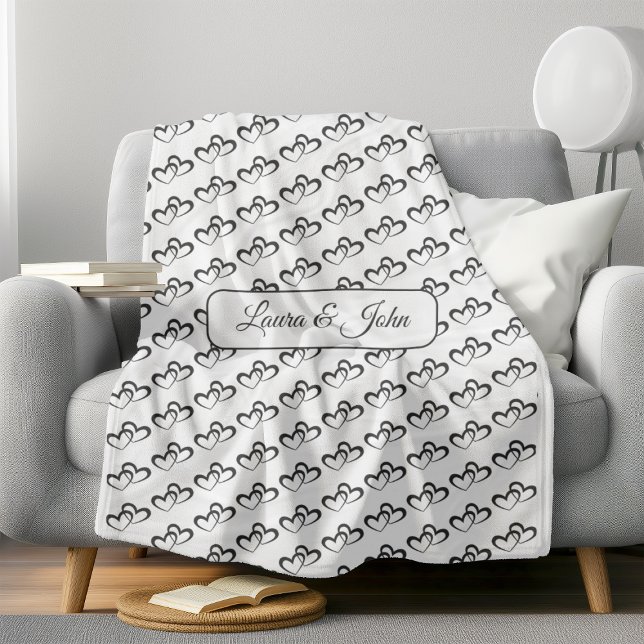 Personalised Double Heart Pattern Custom Name Fleece Blanket (Creator Uploaded)