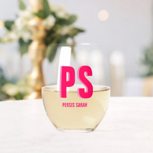 Personalised Double Shadow Monogram Initial Name Stemless Wine Glass