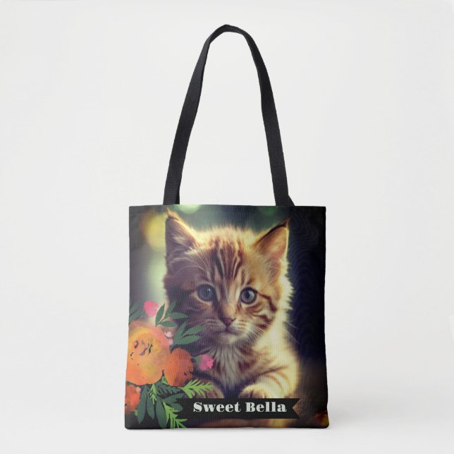 Personalised double sided all over full cat photo  tote bag (Front)