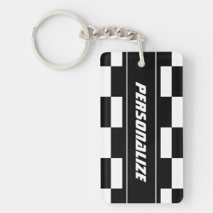 Personalised double sided chequered flag keychain