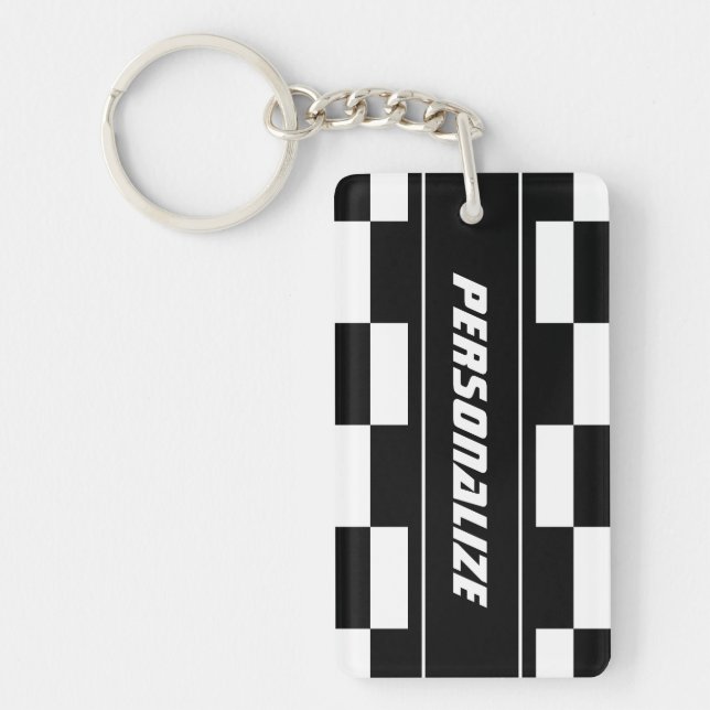Personalised double sided chequered flag keychain (Front)