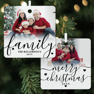 Personalised Double Sided Family 2 Photo Christmas Metal Tree Decoration