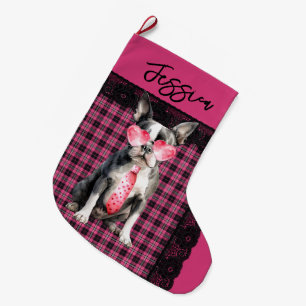 Personalised Double sided Quirky Boston Terrier Large Christmas Stocking