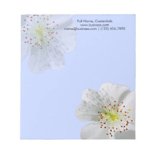 Personalised Double White Flower Bloom, Light Blue Notepad