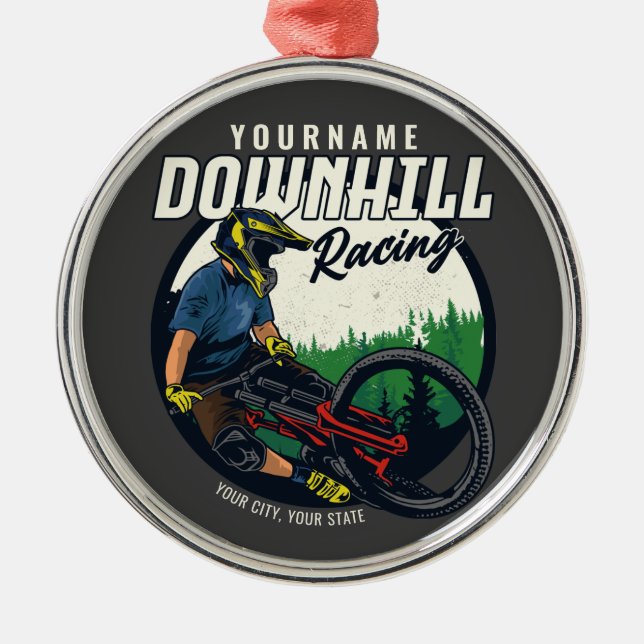 Personalised Downhill Racing Mountain Bike Trail  Metal Ornament (Front)