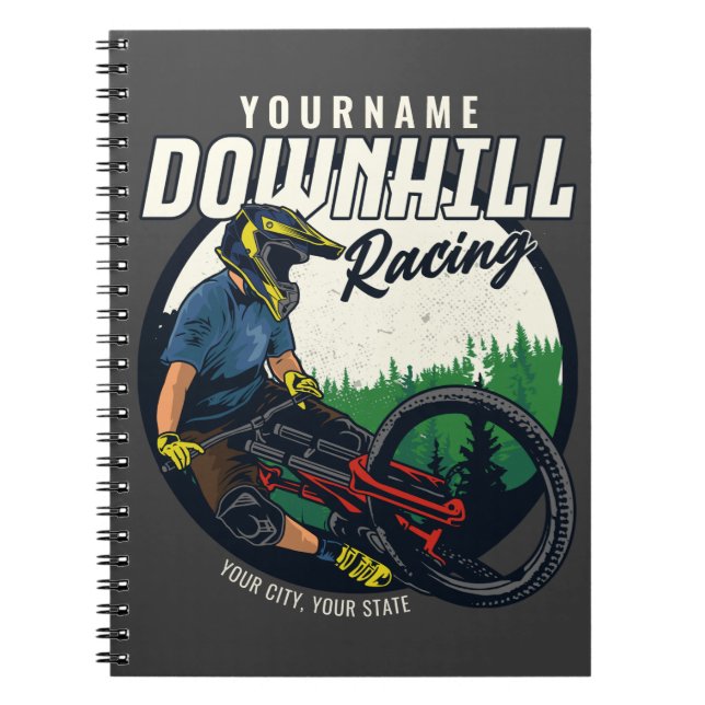 Personalised Downhill Racing Mountain Bike Trail   Notebook (Front)