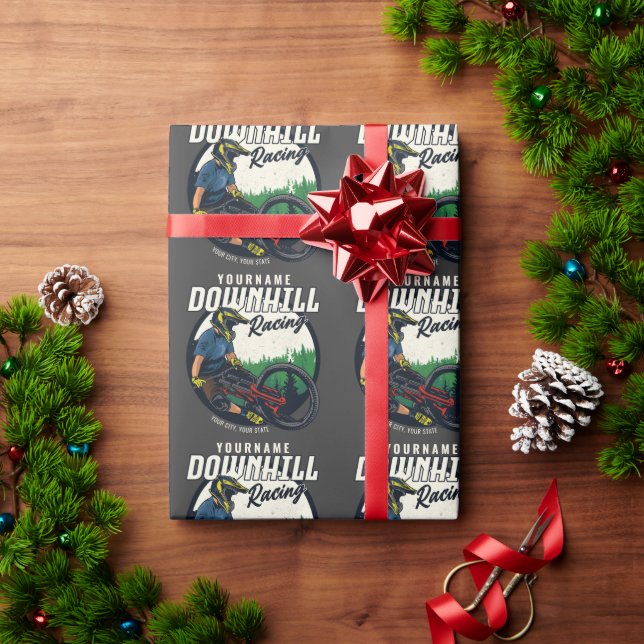 Personalised Downhill Racing Mountain Bike Trail Wrapping Paper (Holiday Gift)