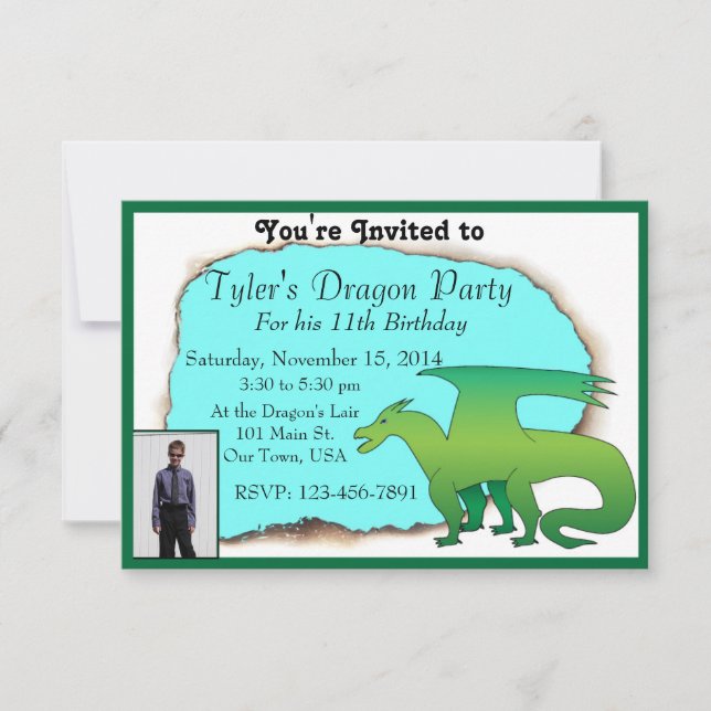 Personalised Dragon Birthday Party Invite w/ photo (Front)