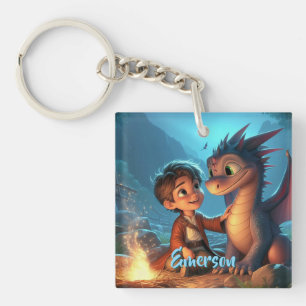 Personalised Dragon & Boy Acrylic Keychain