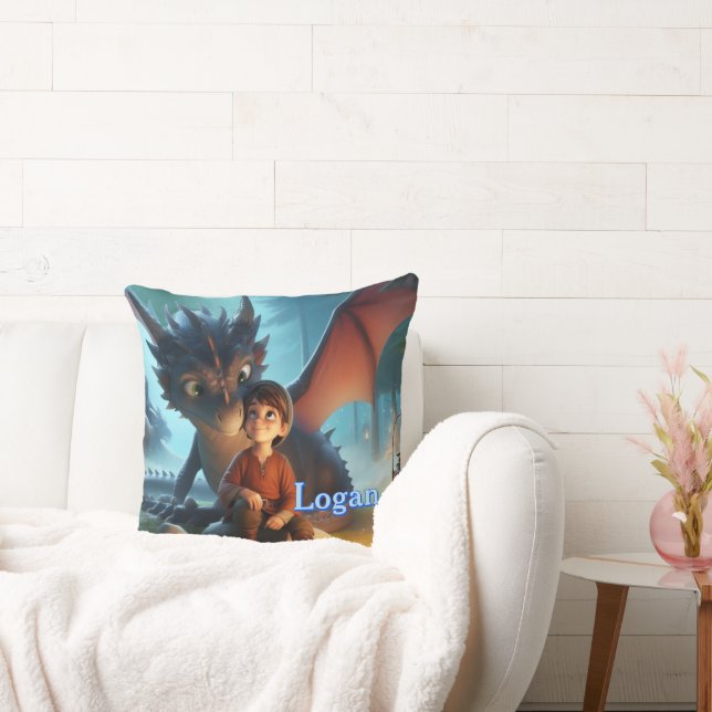 Personalised Dragon & Boy Adventure Throw Pillow (Couch)