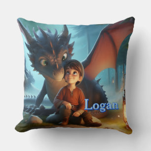 Personalised Dragon & Boy Adventure Throw Pillow