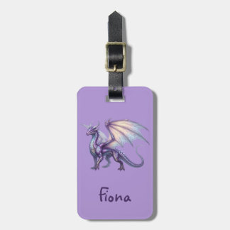 Personalised Dragon Custom Name Purple Gold Luggage Tag