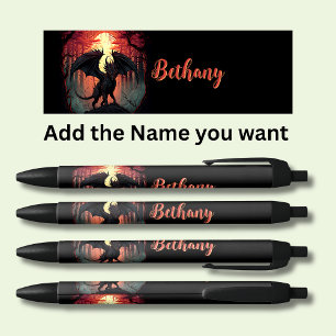 Personalised Dragon Name Black Ink Pen