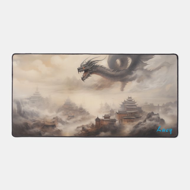 Personalised Dragon over Chinese City Desk Mat (Front)