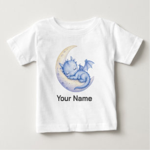 Personalised Dragon Sleeping on Crescent Moon Baby T-Shirt