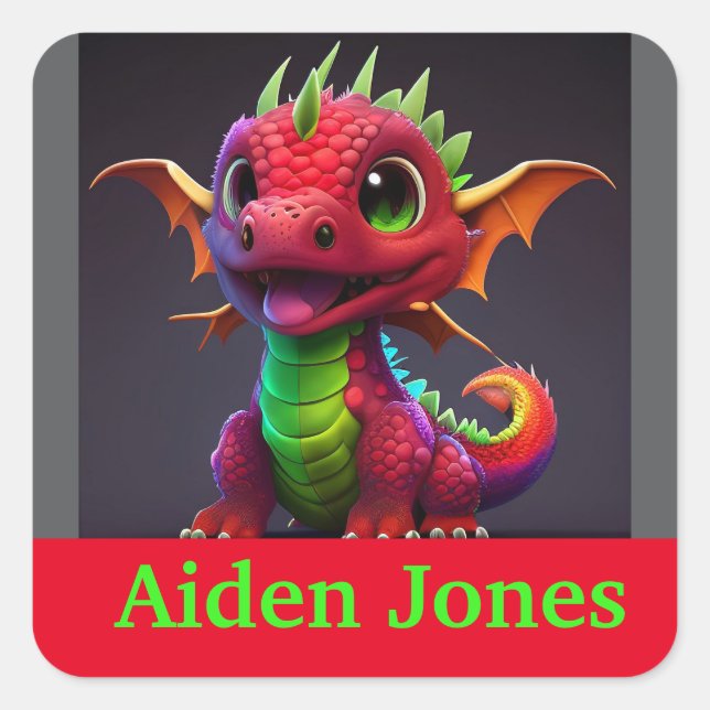 Personalised dragon stickers colourful (Front)