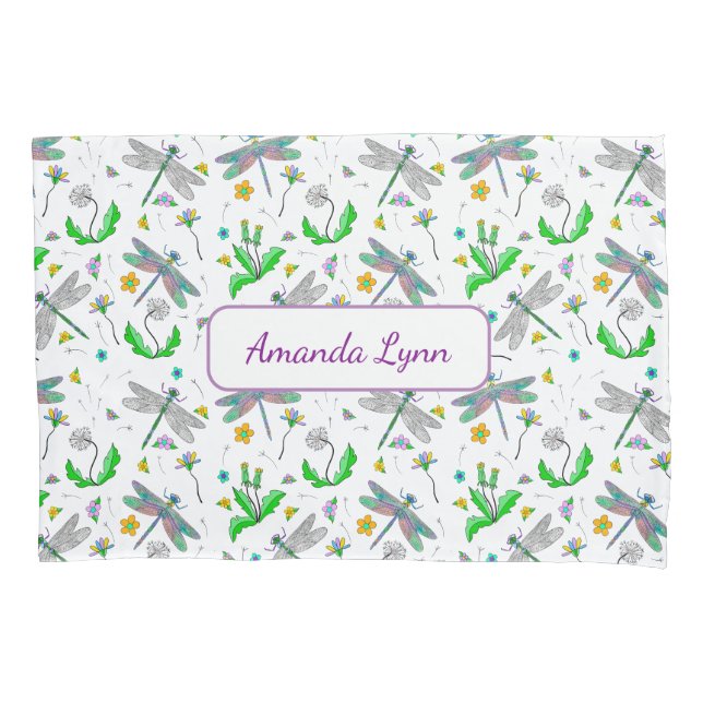 Personalised Dragonflies and Dandelions  Pillowcase (Front)