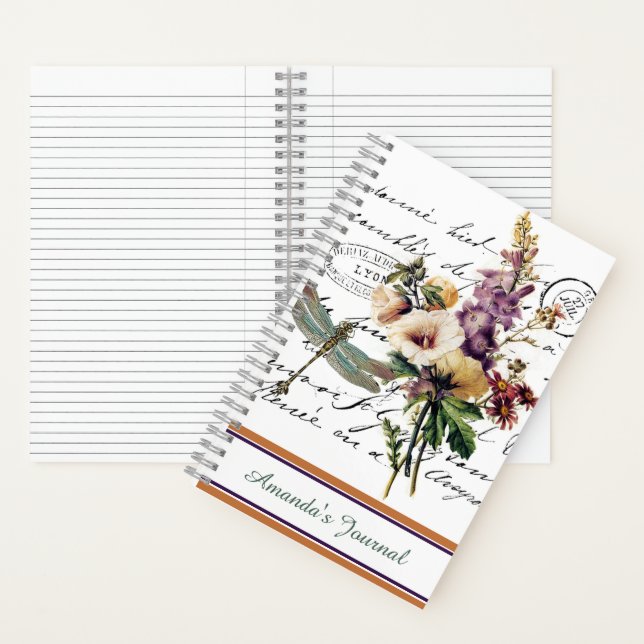 Personalised Dragonfly and flowers journal (Inside)