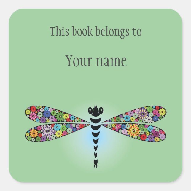 Personalised Dragonfly Damselfly Sticker Bookplate (Front)
