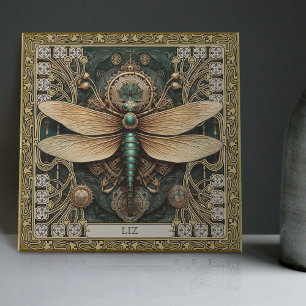 Personalised Dragonfly Tribal Jewel Earth Tones Ceramic Tile