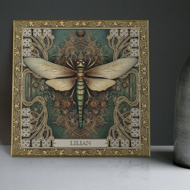 Personalised Dragonfly Tribal Jewel Earth Tones Ceramic Tile (Creator Uploaded)