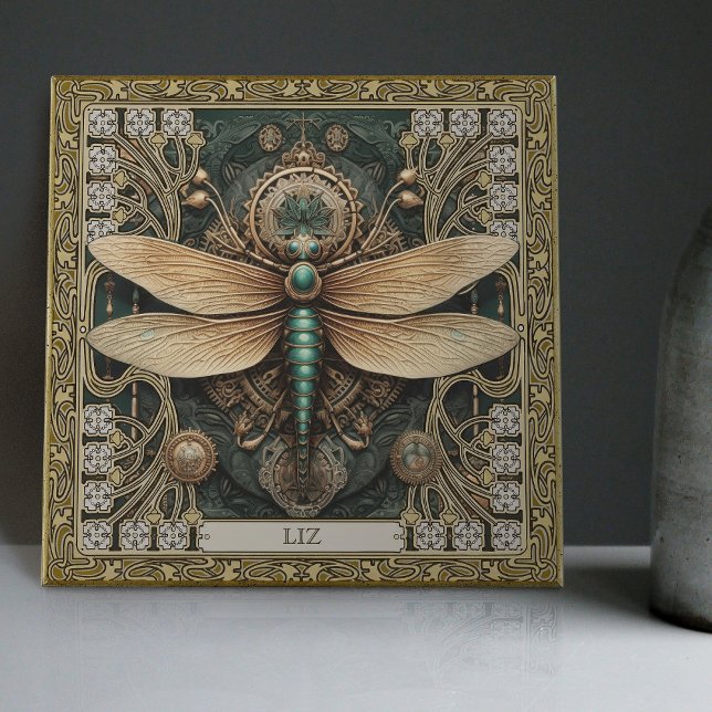 Personalised Dragonfly Tribal Jewel Earth Tones Ceramic Tile (Creator Uploaded)