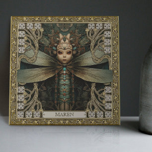 Personalised Dragonfly Tribal Jewel Earth Tones Ceramic Tile
