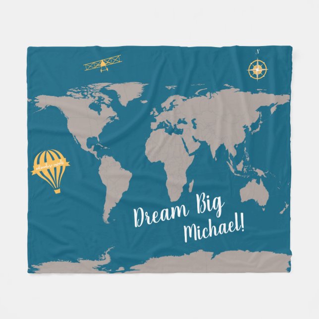 Personalised | Dream big with baby's name Fleece Blanket (Front (Horizontal))
