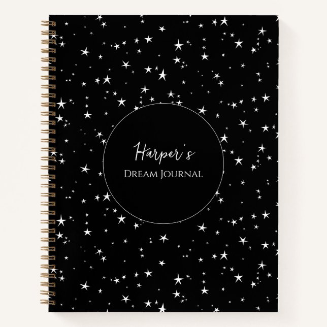 Personalised Dream Journal | Black and White Stars (Front)
