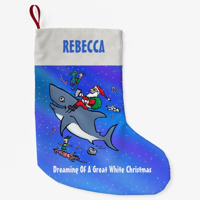 Personalised Dreaming of Great White Xmas Small Christmas Stocking (Front)