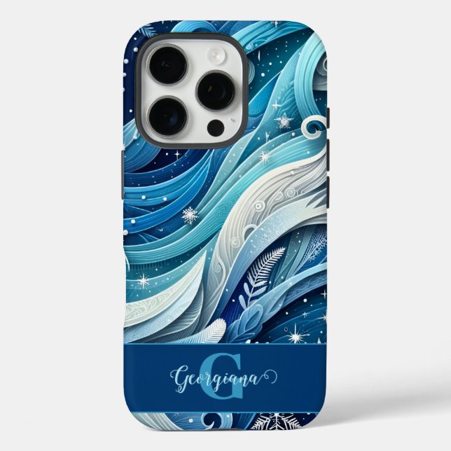 Personalised Dreamy Blue and Frosty Winter Swirls Case-Mate iPhone Case (Back)