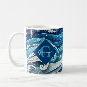 Personalised Dreamy Blue and Frosty Winter Swirls Coffee Mug