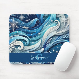 Personalised Dreamy Blue and Frosty Winter Swirls Mouse Pad