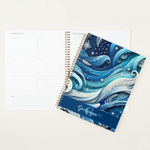 Personalised Dreamy Blue and Frosty Winter Swirls Planner