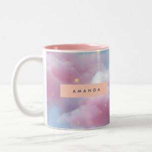 Personalised Dreamy Pastel Clouds Pattern Two-Tone Coffee Mug