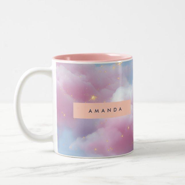 Personalised Dreamy Pastel Clouds Pattern Two-Tone Coffee Mug (Left)