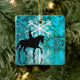 Personalised Dressage Horse Snowflake Christmas Ceramic Ornament