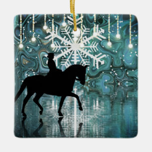 Personalised Dressage Horse Winter Night Snowflake Ceramic Ornament