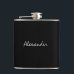 Personalised drink flask | elegant gift for men<br><div class="desc">Personalised drink flask with elegant script text. Customisable black background colour. Cute gift idea for manly men. Personalise it with a name or monogram initials. Alcohol / Drinking present that you can customise.</div>